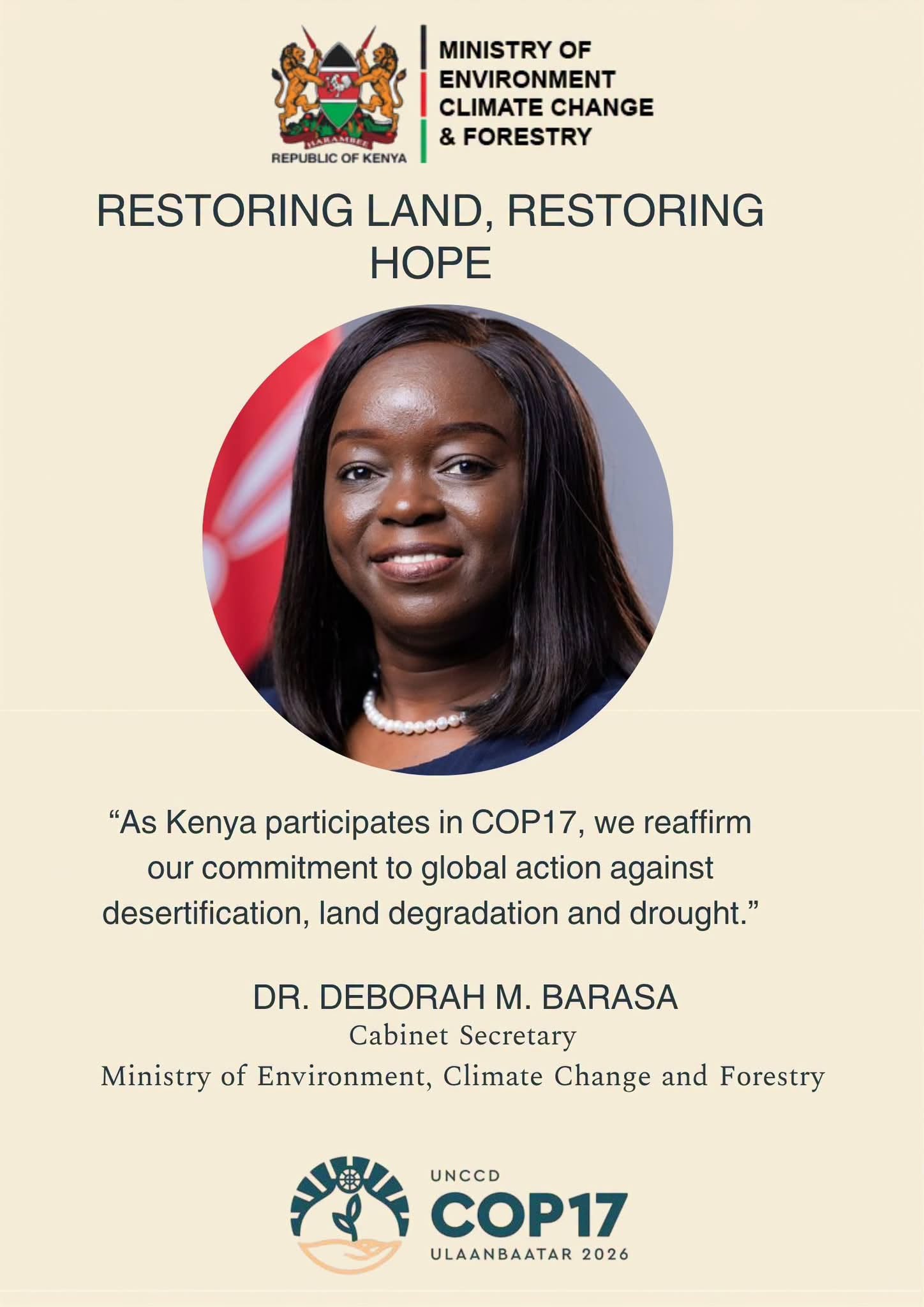 Cabinet Secretary , Dr. Deborah Mlongo Barasa ,EGH arrives in Ulaanbaatar for COP17.