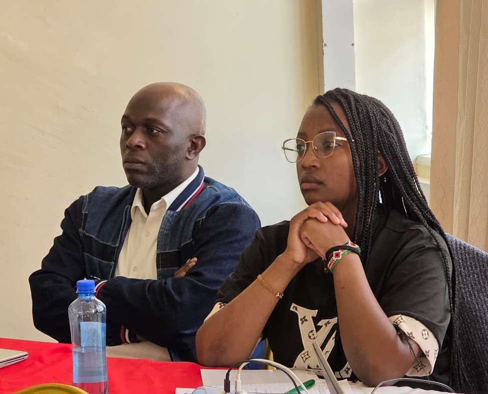 Component 1 Lead, Mr. Kanundu Ngumbao (right), during the validation meeting of the KEWASIP website and Grievance Redress Mechanism (GRM) module at KALRO, Naivasha.