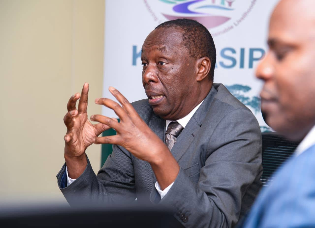 Forestry Principal Secretary Mr. Gitonga Mugambi during his inaugural meeting with KEWASIP-NPCU officers at their new offices in Blue Shield, Upper Hill, Nairobi.